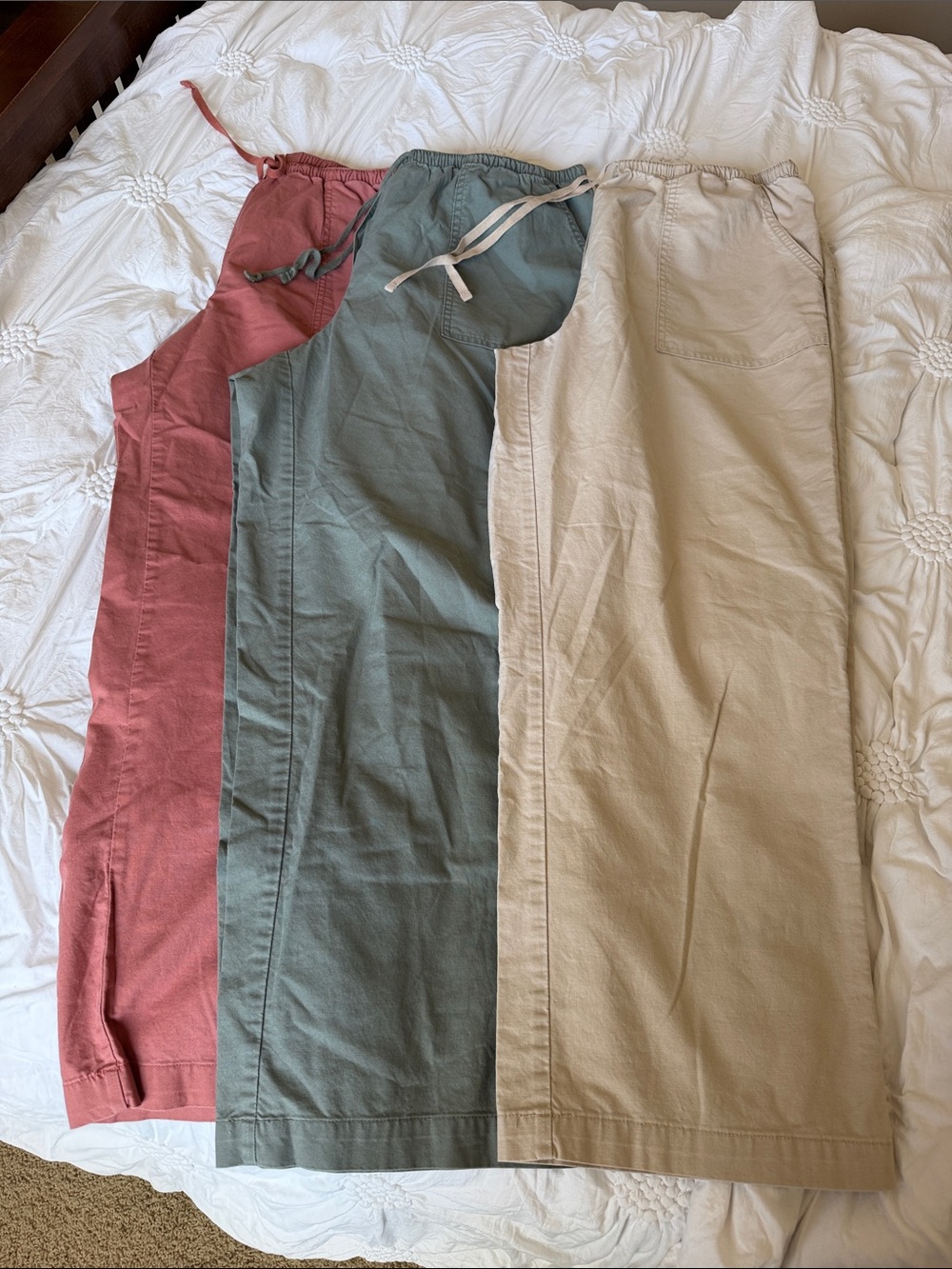 3 pairs of LL Bean Canvas Pants - Rust, Olive, Khaki. All size Wms LARGE PETITE